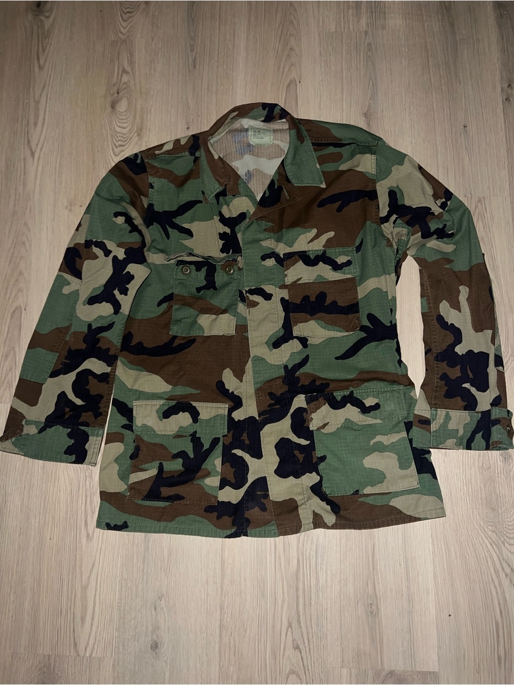 Men's Woodland Camo Field Jacket Military Utility Green Camouflage Large Long